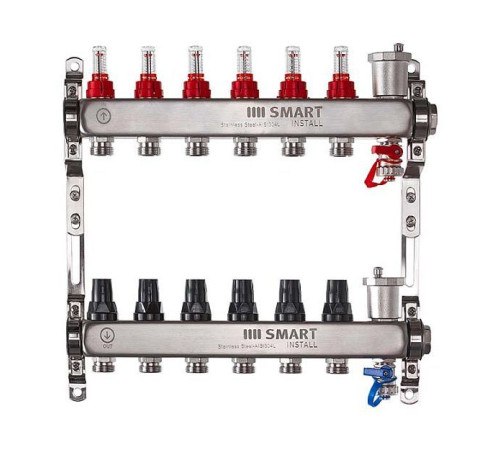 Комплект коллекторов Smart Install с расходомерами и термостатическими клапанами 1 x 3/4 EK 10 выходов 53110S