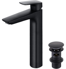 Смеситель для раковины Aquanet Вега высокий с донным клапаном черный матовый AQ1005MB