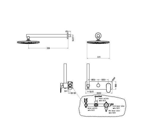Смеситель встраиваемый для душа с верхним душем Boheme Spectre бронза матовая 454-BR