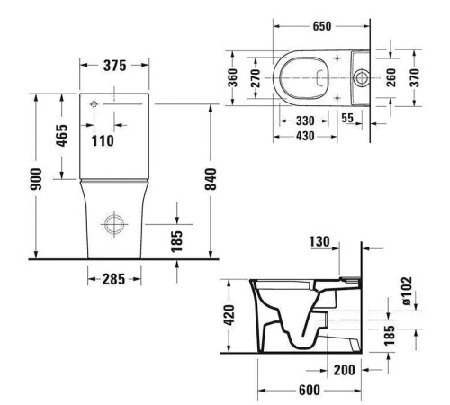 Унитаз-моноблок Duravit White Tulip 37x65 см Rimless HygieneGlaze 0933100005/2197092000