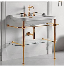 Раковина с металлической консолью и зеркалом Kerasan Waldorf 80х55 см напольная 1 отверстие золото 4141K1bi/cr / 9197K2 / 811391oro