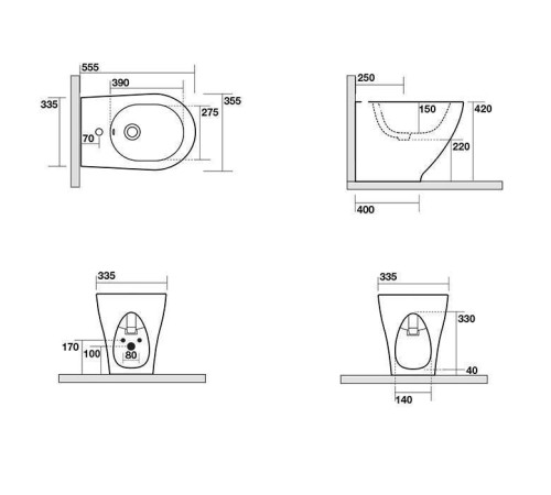 Биде напольное Kerasan Aquatech 55х35 см 1 отверстие белый 372201.1