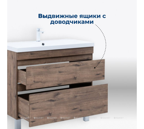 Тумба под раковину Aquanet Нота New 75 напольная 2 ящика дуб веллингтон табак 00344142