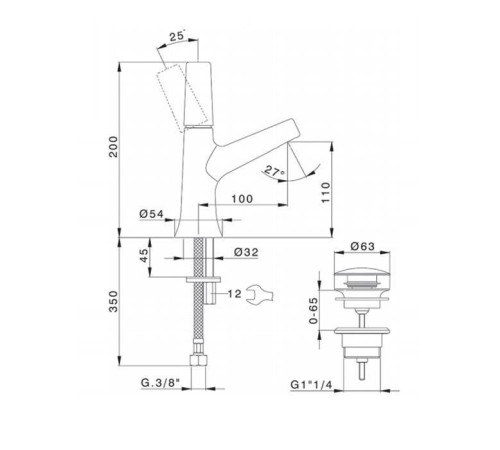 Смеситель для раковины CISAL Vita однорычажный с донным клапаном хром VI00051421