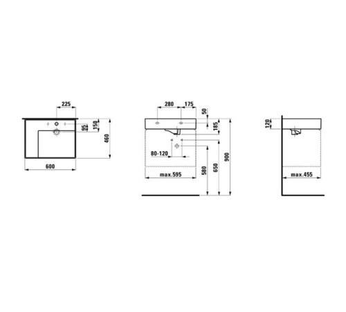 Раковина Laufen Kartell 60x46x12 см без отверстия без перелива полка слева белая 8.1033.5.000.112.1