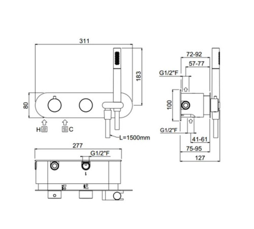 Смеситель для душа Carimali ilTondo термостатический 2 выхода хром 21828EST/A-CR
