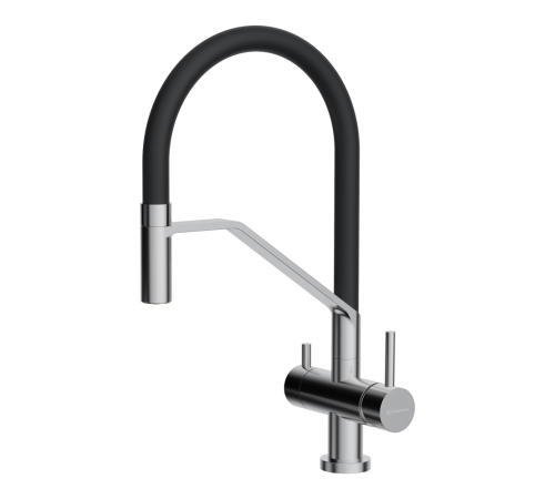 Смеситель для кухни Omoikiri Akeno BN-BL с гибким изливом и каналом для фильтра нержавеющая сталь 4994544