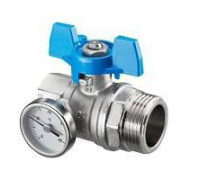 Кран шаровой Oventrop Optibal Ду20 3/4 ВР х 1 НР с термометром синий маховик 1406583