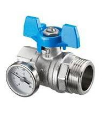 Кран шаровой Oventrop Optibal Ду20 3/4 ВР х 1 НР с термометром синий маховик 1406583