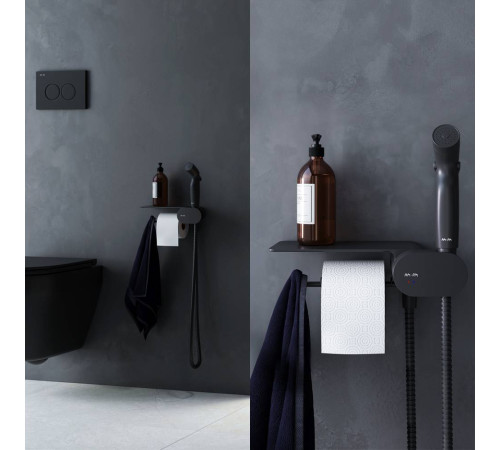 Смеситель встраиваемый с гигиеническим душем и полкой AM.PM Like черный матовый F0202622