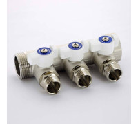 Коллектор распределительный Uni-Fitt 1 НВ 3 выхода 1/2 Н 40 мм с отсечными кранами никелированный 424N4230