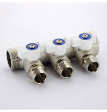 Коллектор распределительный Uni-Fitt 1 НВ 3 выхода 1/2 Н 40 мм с отсечными кранами никелированный 424N4230