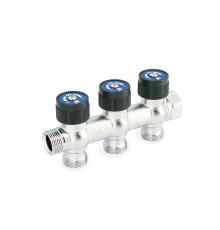 Коллектор распределительный Stout 3/4 НВ 3 выхода 3/4 EK выходы 180 градусов 50 мм с вентилями хромированный 519881