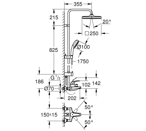 Душевая система GROHE Tempesta Cosmopolitan 250 со смесителем для ванны хром 26693000