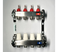 Коллекторная группа 1 x 4 выхода 3/4 STOUT с расходомерами из нержавеющей стали без концевых групп 450W4304