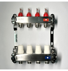 Коллекторная группа 1 x 4 выхода 3/4 STOUT с расходомерами из нержавеющей стали без концевых групп 450W4304