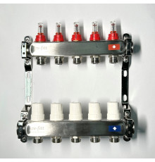 Коллекторная группа STOUT 1 x 5 выходов 3/4 EK с расходомерами из нержавеющей стали 506263