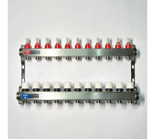 Коллекторная группа 1 x 11 выходов 3/4 STOUT с расходомерами из нержавеющей стали без концевых групп 450W4311