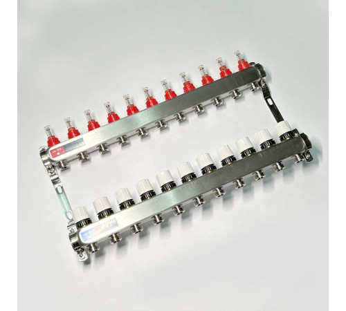 Коллекторная группа 1 x 11 выходов 3/4 STOUT с расходомерами из нержавеющей стали без концевых групп 450W4311