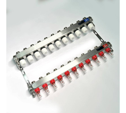 Коллекторная группа 1 x 11 выходов 3/4 STOUT с расходомерами из нержавеющей стали без концевых групп 450W4311