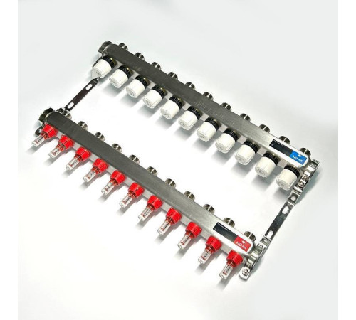 Коллекторная группа 1 x 11 выходов 3/4 STOUT с расходомерами из нержавеющей стали без концевых групп 450W4311