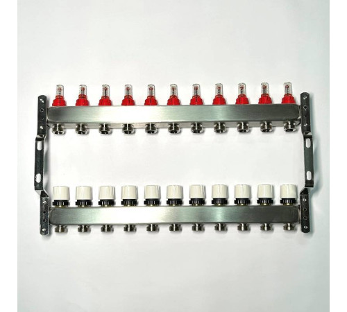 Коллекторная группа 1 x 11 выходов 3/4 STOUT с расходомерами из нержавеющей стали без концевых групп 450W4311