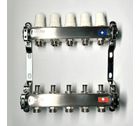 Коллекторная группа 1 x 5 выходов 3/4 STOUT с балансировочными клапанами из нержавеющей стали без концевых групп 451W4305
