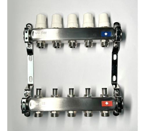 Коллекторная группа 1 x 5 выходов 3/4 STOUT с балансировочными клапанами из нержавеющей стали без концевых групп 451W4305