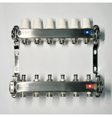 Коллекторная группа STOUT 1 x 6 выходов 3/4 EK с балансировочными клапанами из нержавеющей стали 506264