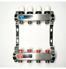 Коллекторная группа 1 x 4 выхода 3/4 STOUT с балансировочными клапанами из нержавеющей стали без концевых групп 451W4304