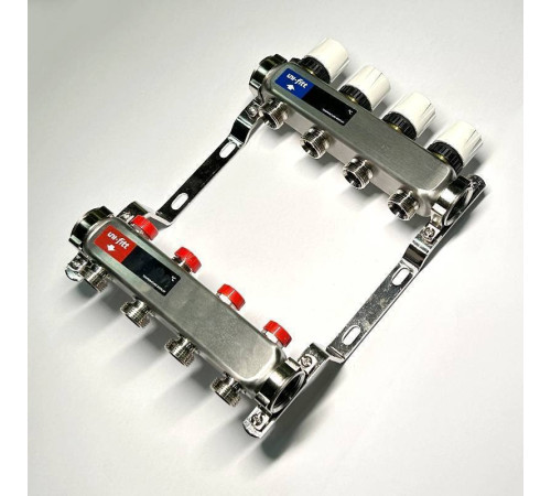 Коллекторная группа 1 x 4 выхода 3/4 STOUT с балансировочными клапанами из нержавеющей стали без концевых групп 451W4304