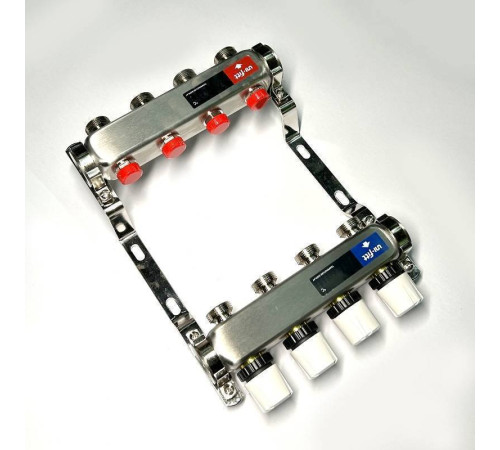 Коллекторная группа 1 x 4 выхода 3/4 STOUT с балансировочными клапанами из нержавеющей стали без концевых групп 451W4304