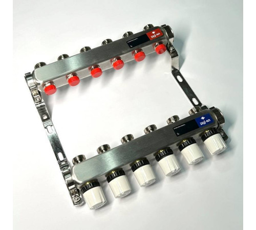 Коллекторная группа WATTS HKV-T 1 x 6 выходов 3/4 EK из нержавеющей стали 451W4306