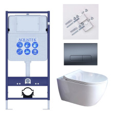 Комплект инсталляции 4 в 1 AQUATEK Поларис (рама INS-0000012, унитаз AQ0700-01, сиденье soft-close, кнопка KDI-0000034) ПОЛАРИС-01-034