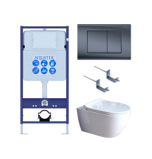 Комплект инсталляции 4 в 1 AQUATEK Поларис (рама INS-0000012, унитаз AQ0700-01, сиденье soft-close, кнопка KDI-0000033) ПОЛАРИС-01-033