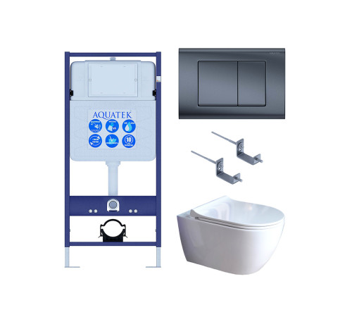 Комплект инсталляции 4 в 1 AQUATEK Поларис (рама INS-0000012, унитаз AQ0700-01, сиденье soft-close, кнопка KDI-0000033) ПОЛАРИС-01-033