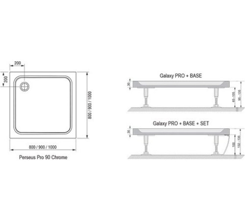 Поддон душевой RAVAK Perseus Pro-90 Chrome 90x90 см белый XA047701010