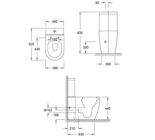 Чаша напольного унитаза Jacob Delafon Soprano Rimless 36x62.5 см белая UJAK102-0
