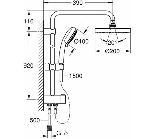 Душевая система с переключателем GROHE Tempesta Cosmopolitan 200 хром 26453001