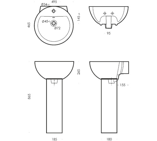 Умывальник пьедестальный ArtCeram Art 50 см белый WB.PD/Art/50-C/WHT.G/S1