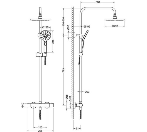 Душевая система с термостатом Aquatek Европа 220 мм оружейная сталь AQ2343BGM