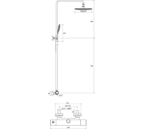 Душевая стойка с термостатическим смесителем и ручным душем RAVAK TD 091.00/150 X070103