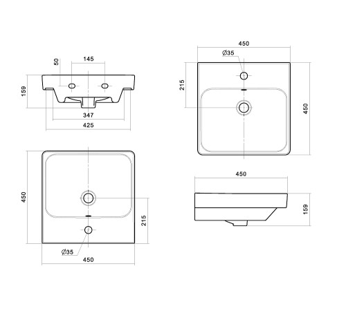 Комплект AQUATON Сканди 45 тумба Белый, раковина Адриана 45 1A2516K0SD010
