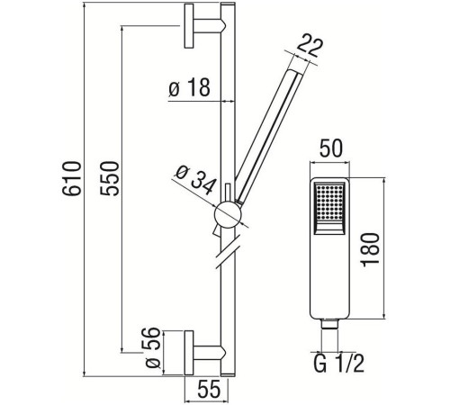 Душевой гарнитур Rossinka AD140/53WM 60 см 1 режим матовый белый AD140/53WM