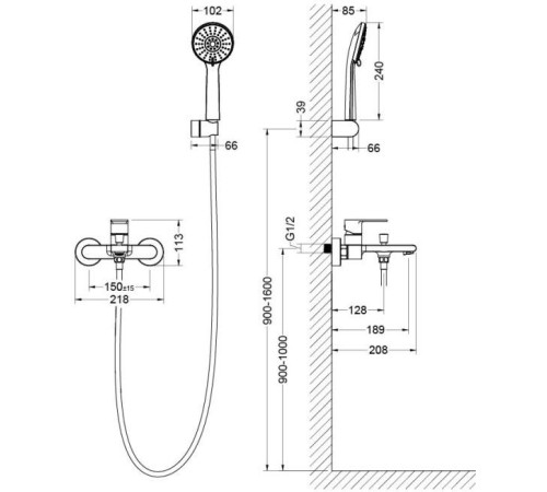 Смеситель для ванны с душевым набором Aquanet ЛИРА 3jet хром AQ1449CR