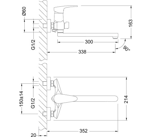 Смеситель универсальный Lemark Linara с плоским изливом 300 мм хром LM0451C