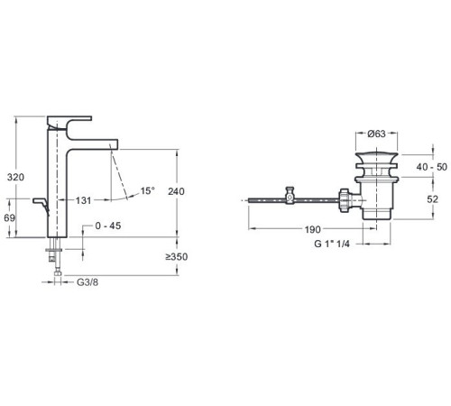 Смеситель для раковины высокий Jacob Delafon Strayt E37329-CP