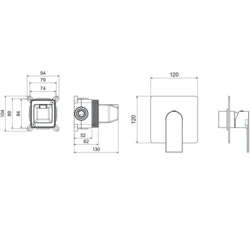 Смеситель для душа Aquanet ЛИРА скрытого монтажа 1 режим (внешняя и скрытая часть) матовый черный AQ1466MB
