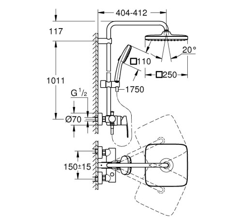 Душевая система GROHE Tempesta System 250 Cube с однорычажным смесителем хром 26692001