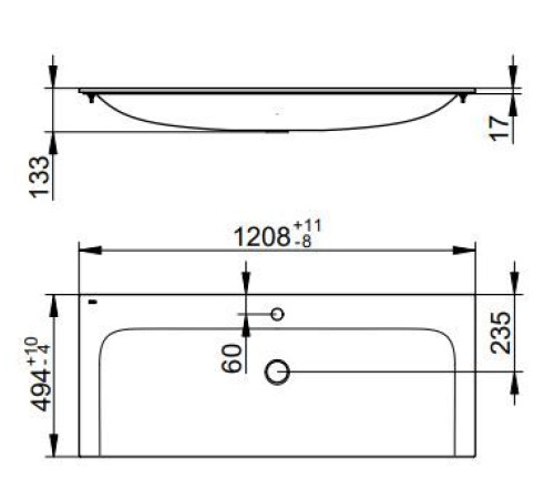 Умывальник керамический KEUCO PLAN 1208x494 мм 1 отверстие 32980311201